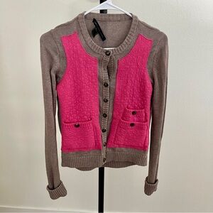Marc By Marc Jacobs Pink & Gray Quilted Silver Stud Button Cardigan Silk